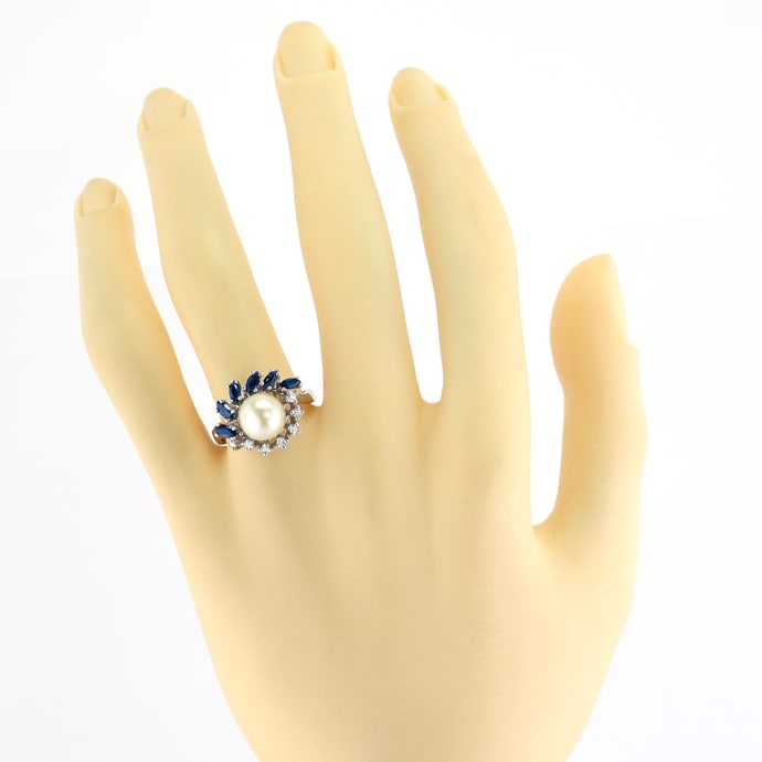Foto 4 - Akoyaperle Diamanten Saphire Weißgold-Ring, S2630