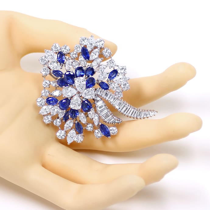 Foto 5 - Fantastische Brosche blaue Safiren und Diamanten Platin, S8960